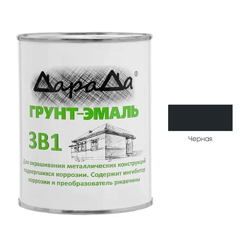 Грунт-эмаль по ржавчине «ДараДа 3в1» АУ (ГОСТ Р51693-2000), черный 0,8кг: фотография 1