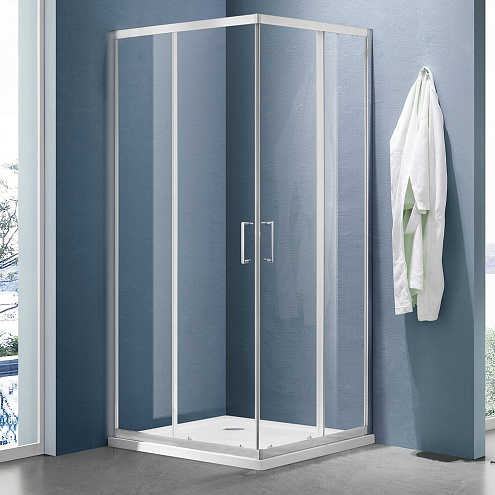 Душевое ограждение SANTREK AQUA Lea-CR-800-C-Brushed 800х800х1850 Г-образное, стекло прозрачное 5мм, профиль Сатин : фотография 1