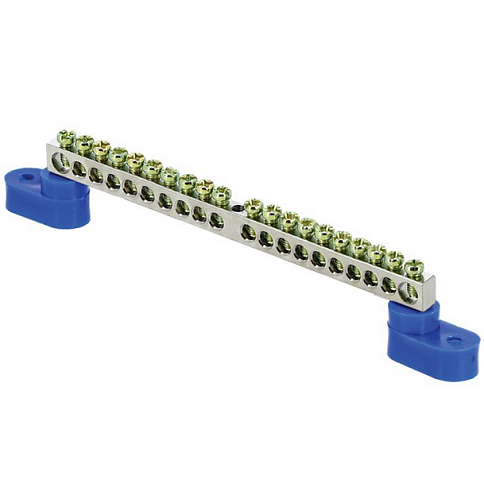 Шина нулевая N 6х9 20 отверст. цинк 2 син. угловых изолятора PROxima EKF sn1-63-20-2: фотография 1