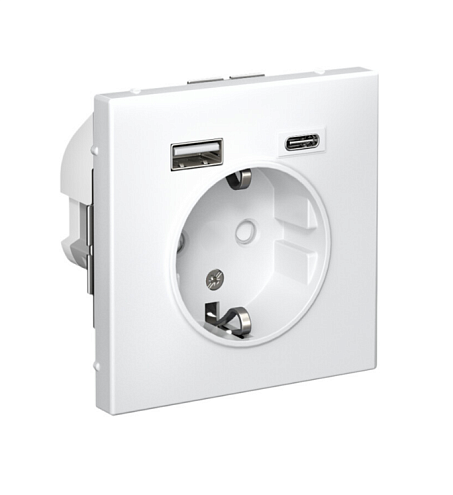 Розетка ArtGallery 16А с 2-мя зарядными устройствами USB A+C 5В/2.4А/3А 2х5В/1.5А механизм белый Systeme Electric GAL000132: фотография 1