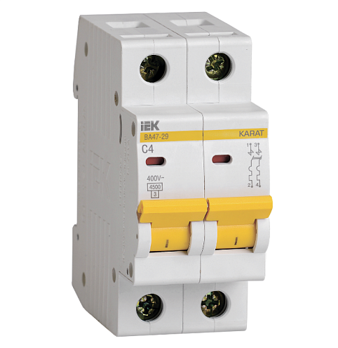 Выключатель автоматический модульный 2п C 4А 4.5кА ВА47-29 KARAT IEK MVA20-2-004-C: фотография 1