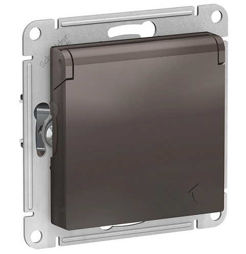 Механизм розетки 1-м СП ATLAS DESIGN с заземл. защ. шторки с крышкой 16А IP20 мокко SchE ATN000646: фотография 1