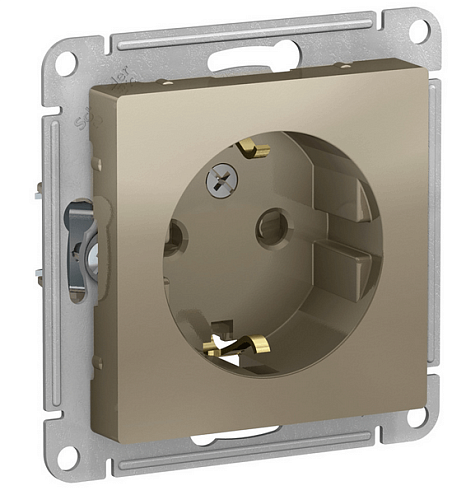 Механизм розетки 1-м СП ATLAS DESIGN с заземл. защ. шторки 16А шампань SchE ATN000545: фотография 1