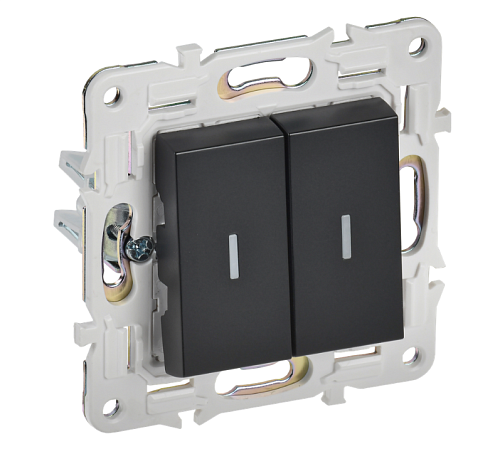 Выключатель 2-клавишный SKANDY SK-V09Bl с индикацией 10А черный IEK SK-V20-1-10-K02: фотография 1