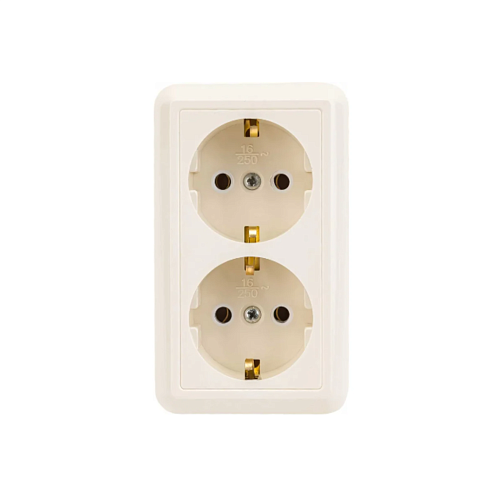 Розетка 2-м ОП Оптима РА16-374 16А IP20 с заземлением с монтажной пластиной слоновая кость Кунцево 8038: фотография 1