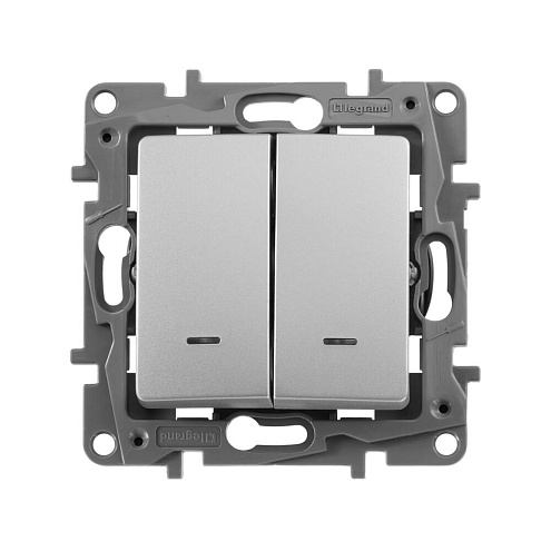 Механизм переключателя 2-кл. СП Etika с подсветкой авт. алюм. Leg 672416: фотография 1