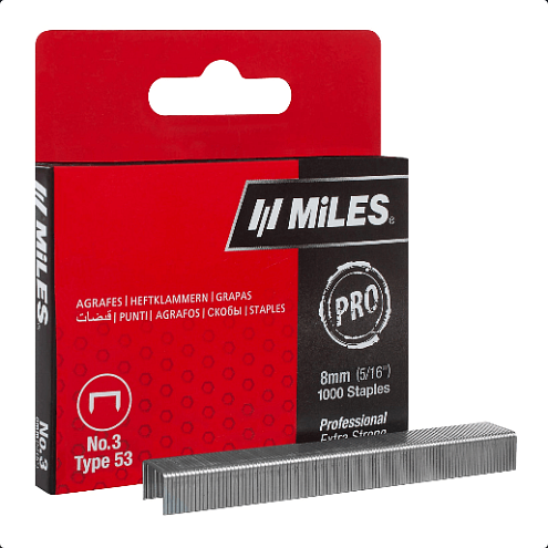 Скобы тип 53,  8мм, 1000шт, MiLES: фотография 1