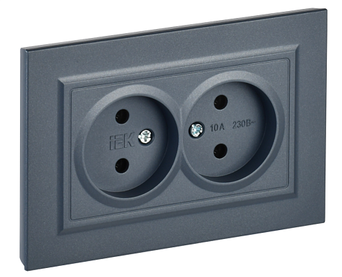 Розетка 2-местная BRITE РС12-2-БрМ без заземления без защитных шторок 10А в сборе маренго IEK BR-R20-10-K35-F: фотография 1