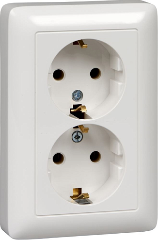 Розетка 2-м СП Хит 16А 250В без защ. шторок с заземл. бел. SchE RS16-236-B: фотография 1