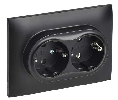 Розетка 2-местная SKANDY с заземлением без защитных шторок 16А в сборе SK-R08Bl черный IEK SK-R21-16-K02-F: фотография 1