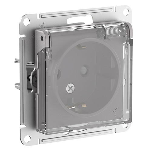 Розетка AtlasDesign Aqua 16А IP44 с заземлением защитные шторки с прозрачной крышкой механизм алюминий Systeme Electric ATN440346: фотография 1