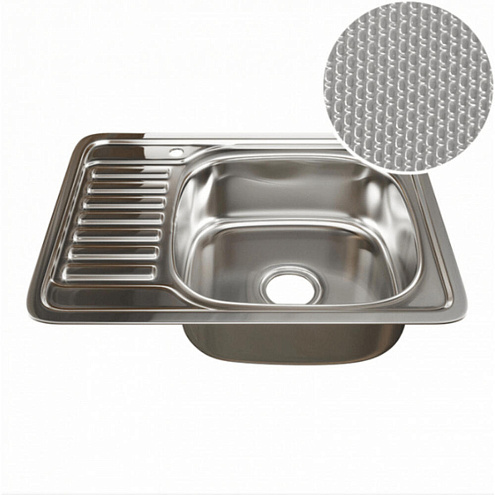 Мойка врезная 500х650 правый выпуск 3 1/2" MIXLINE 180 мм с сифоном ДЕКОР: фотография 1