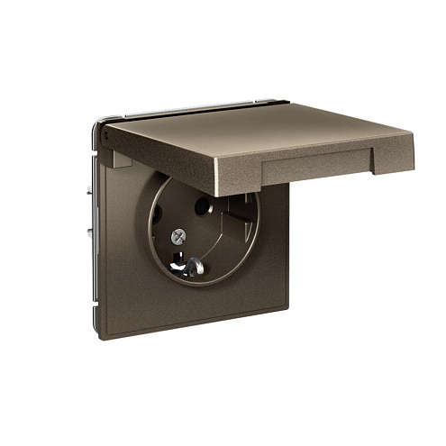 Розетка ArtGallery 16А IP20 с заземлением защитные шторки с крышкой механизм мокко Systeme Electric GAL000646: фотография 1