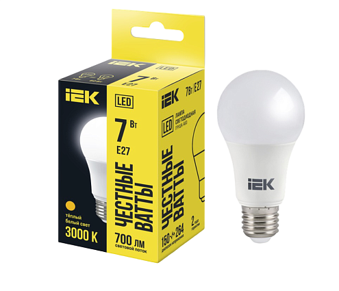 Лампа светодиодная A60 груша 7Вт 230В 3000К E27 IEK LLE-A60-7-230-30-E27: фотография 1