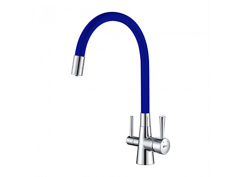 Смеситель Lemark &quot;Комфорт&quot; LM3075C-Blue для кухни с гибким изливом с подключением к фильтру питьевой воды хром/синий: фотография 1