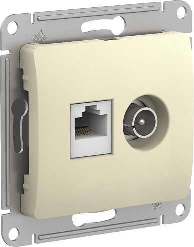 Розетка двойная компьютерная + телевизионная Glossa RJ45 кат.5E + TV механизм бежевый Systeme Electric GSL000289: фотография 1