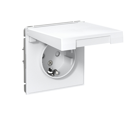 Розетка ArtGallery 16А IP20 с заземлением защитные шторки с крышкой механизм белый Systeme Electric GAL000146: фотография 1