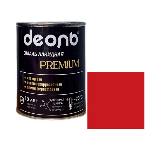 Антикоррозионная глянцевая эмаль PREMIUM ДЕОЛЬ красная RAL 3020 0,75л : фотография 1