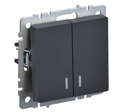 Выключатель 2-клавишный BRITE ВС10-2-1-БрГ 10А с индикацией механизм графит IEK BR-V20-1-10-K53: фотография 1