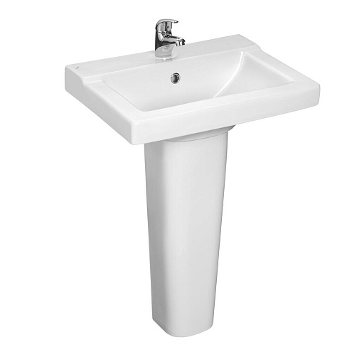 Умывальник Santeri Орион - 56,5 белый, с отверстием, с переливом, с пьедесталом: фотография 1