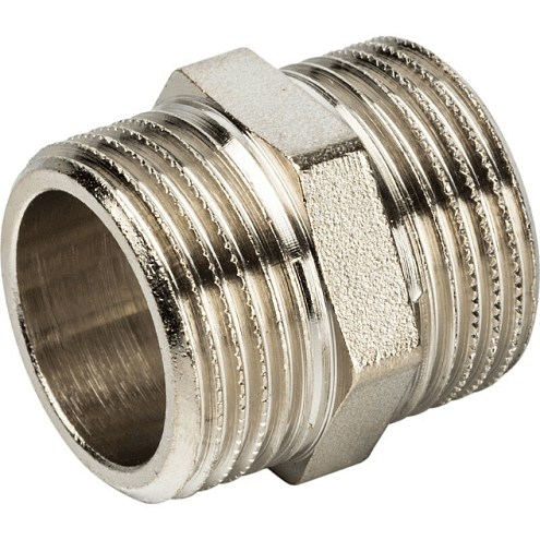 Ниппель латунный 1/2" НН никелированный STI: фотография 1