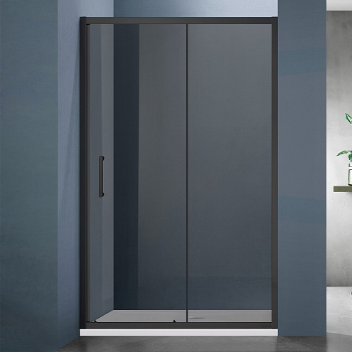 Душевое ограждение SANTREK AQUA Lea- DF-1200-Т-Matt Black 1200х1850 прямое стекло Тонированное 5мм, профиль чёрный : фотография 1