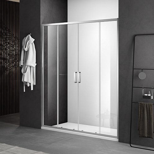 Душевое ограждение SANTREK AQUA Iris- DF-1500-C-Chrome 1500х1850 прямое стекло прозрачное 6мм, профиль хром : фотография 1