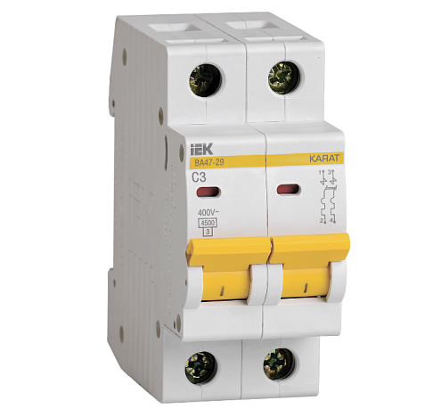 Выключатель автоматический модульный 2п C 3А 4.5кА ВА47-29 KARAT IEK MVA20-2-003-C: фотография 1