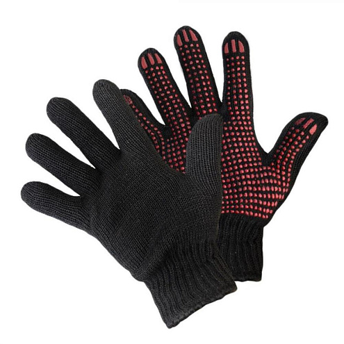 Перчатки вязаные двойные, с ПВХ-точкой, ЗИМА, черные : фотография 1