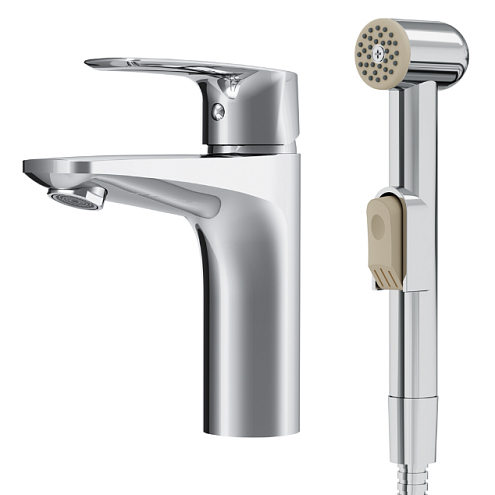 F90A03000 Gem, смеситель для умывальника с гиг.душем, излив 99 мм, хром, шт: фотография 1