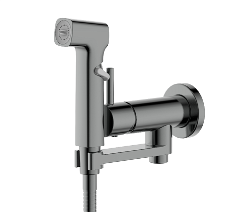 Набор с гигиеническим душем (смеситель + гигиеническая лейка + шланг + шланговое подсоединение с держателем) Aquatek AQ1819BGM Ника, оружейная сталь: фотография 1