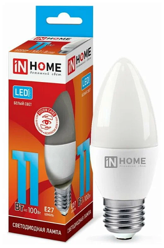 Лампа светодиодная LED-Свеча-VC 11Вт свеча 4000К нейтр. бел. E27 990лм 230В IN HOME 4690612020495: фотография 1