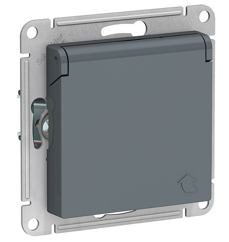 Механизм розетки 1-м СП ATLAS DESIGN с заземл. защ. шторки с крышкой 16А IP20 грифель SchE ATN000746: фотография 1