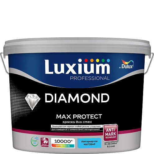Краска Luxium Diamond Matt Max Protect ANTI MARK, матовая BW 9л: фотография 1