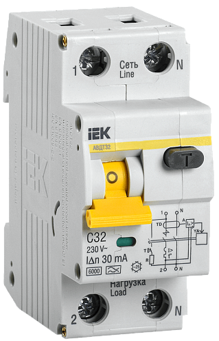 Автомат ДИФ 2п (1P+N) С 32А 30мА тип А 6кА АВДТ-32 MAD22-5-032-C-30: фотография 1