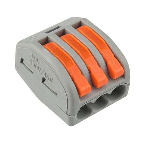 Клемма универсальная многоразовая 222-413 3-проводная 0,08-2,5(4)кв.мм уп.50шт Rexant 07-5253-4: фотография 1