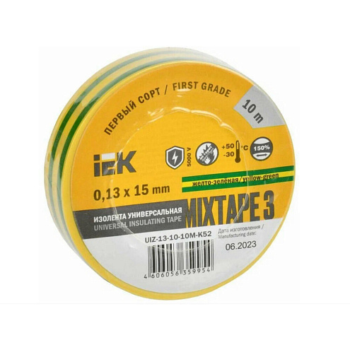 Изолента MIXTAPE 3 0,13х15мм желто-зеленая 10м IEK UIZ-13-10-10M-K52 : фотография 1
