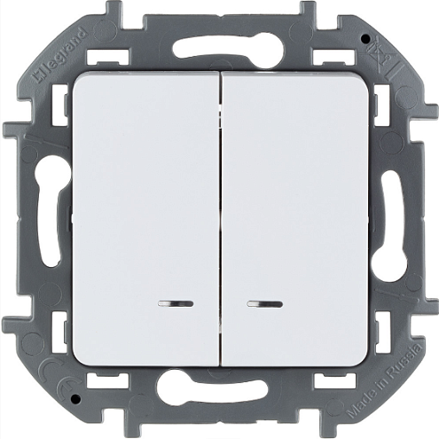 Механизм выключателя 2-кл. Inspiria 250В 10AX с подсветкой / индикацией бел. Leg 673630: фотография 1