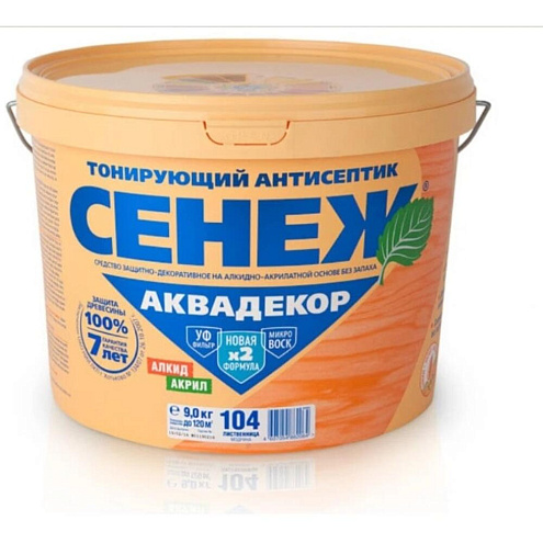 Сенеж Аквадекор Х2 104 лиственница 9кг, алкидно-акрилатный антисептик с УФ защитой: фотография 1