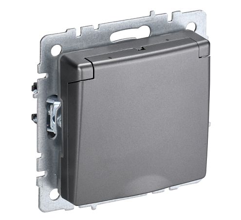 Розетка BRITE РСбш10-3-БрС 1-местная с заземлением с защитными шторками и крышкой 16А IP20 механизм сталь IEK BR-R16-16-K46: фотография 1