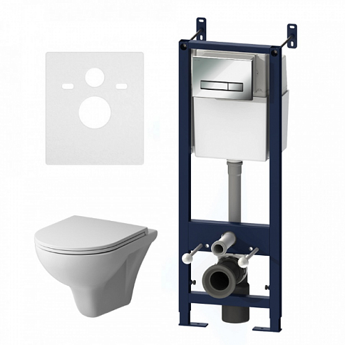 Унитаз подвесной с инсталляцией AM.PM Gem IS30251.901700 безободковый, сиденьем микролифт, механической клавишей хром глянец: фотография 1