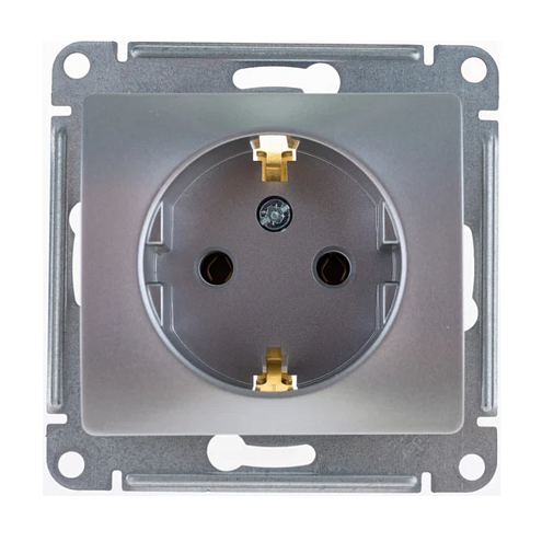 Розетка 1-м СП Glossa 16А IP20 с заземлением механизм алюминий SE GSL000343: фотография 1