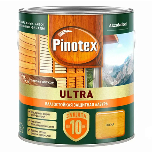 Влагостойкая лазурь с воском для дерева Pinotex Ultra Сосна 2,5л: фотография 1