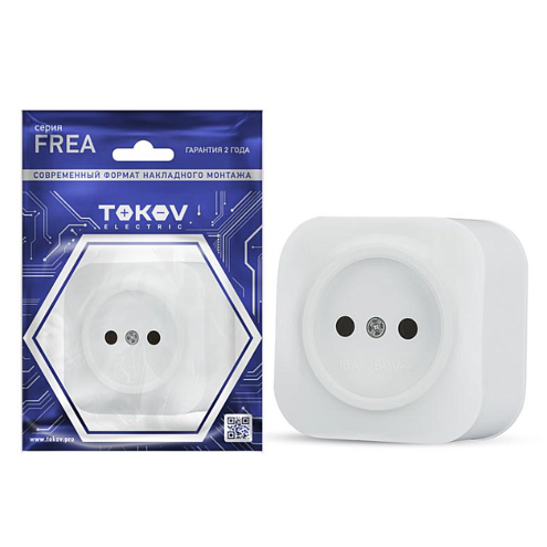 Розетка 1-м ОП Frea 16А IP20 250В без заземления АБС-пластик белая TOKOV ELECTRIC TKE-FR-R1-C01: фотография 1