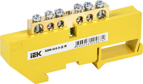 Шина PE &quot;земля&quot; на DIN-изоляторе ШНИ-6х9-6-Д-Ж IEK YNN10-69-6D-K05: фотография 1