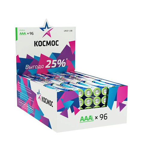 Элемент питания алкалиновый AAA/LR03 уп.96шт КОСМОС KOCLR03_96BOX: фотография 1