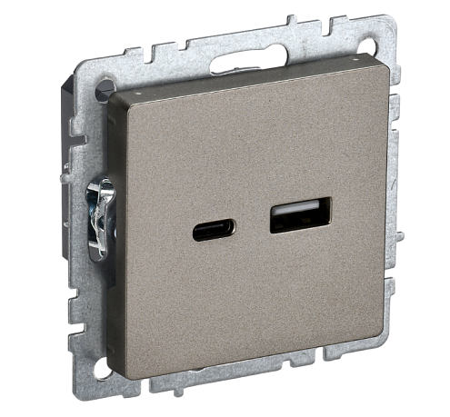 Розетка BRITE USB A+C 18Вт РЮ11-1-БрШ механизм шампань IEK BR-U22-018-K37: фотография 1