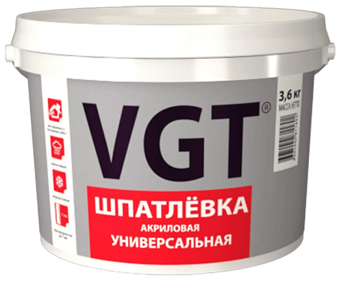 Акриловая универсальная шпаклевка VGT для наружних и внутренних работ 3,6кг: фотография 1