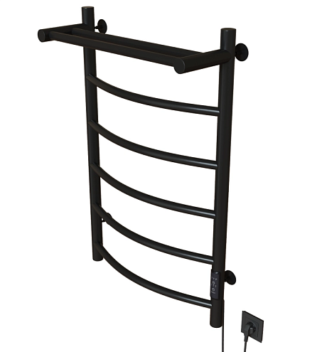 Полотенцесушитель Mixline Capella  80х50 таймер, 336 Вт, 5 перекладин + полка, электрический черный: фотография 1
