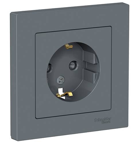 Розетка ATLAS DESIGN с заземл. защ. шторки 16А в сборе грифель SchE ATN000744: фотография 1